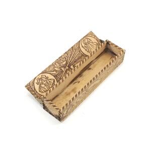 Antique Burnt Wood Flemish Pyrography Box Handmade Brass Art Nouveau Trinket 8x2